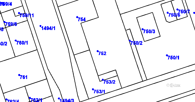 Parcela st. 752 v KÚ Čakovice, Katastrální mapa