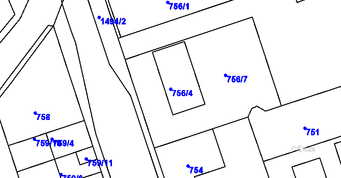 Parcela st. 756/4 v KÚ Čakovice, Katastrální mapa