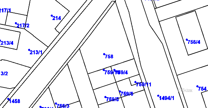 Parcela st. 758 v KÚ Čakovice, Katastrální mapa