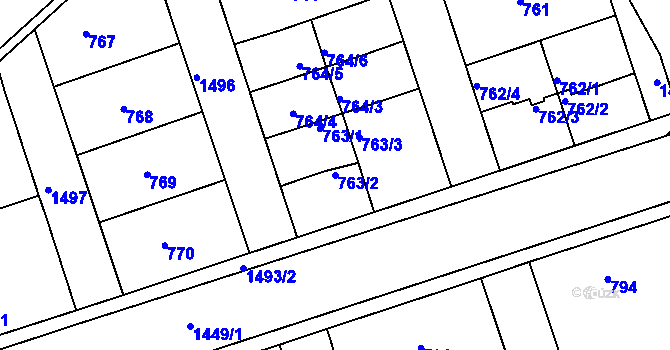 Parcela st. 763/2 v KÚ Čakovice, Katastrální mapa