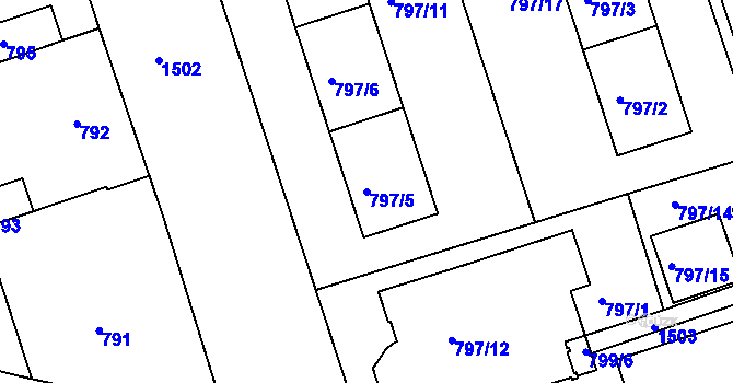 Parcela st. 797/5 v KÚ Čakovice, Katastrální mapa