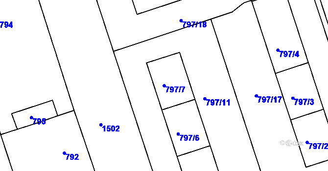 Parcela st. 797/7 v KÚ Čakovice, Katastrální mapa