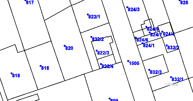 Parcela st. 822/3 v KÚ Čakovice, Katastrální mapa