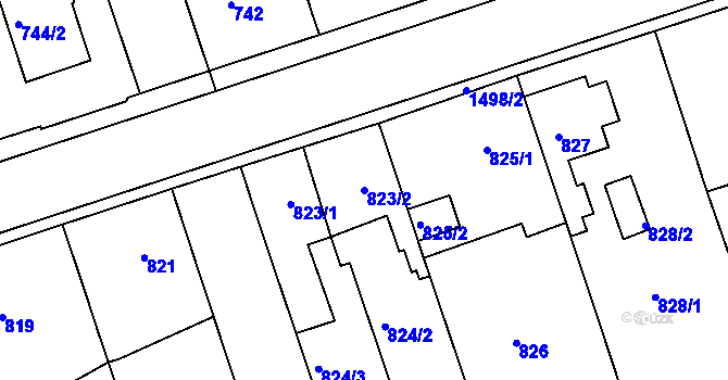 Parcela st. 823/2 v KÚ Čakovice, Katastrální mapa