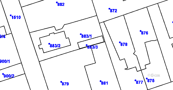 Parcela st. 883/3 v KÚ Čakovice, Katastrální mapa