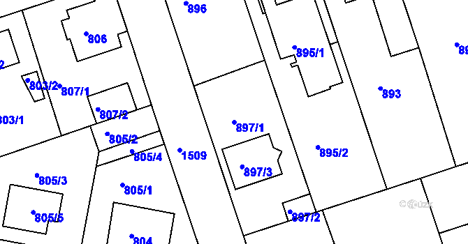 Parcela st. 897/1 v KÚ Čakovice, Katastrální mapa