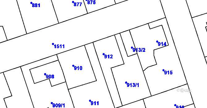 Parcela st. 912 v KÚ Čakovice, Katastrální mapa