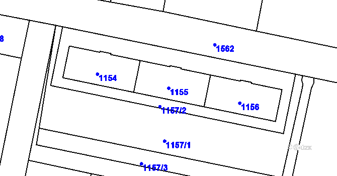 Parcela st. 1155 v KÚ Čakovice, Katastrální mapa