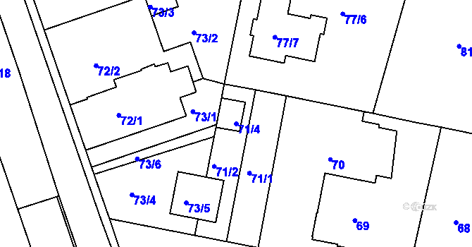 Parcela st. 71/4 v KÚ Čakovice, Katastrální mapa
