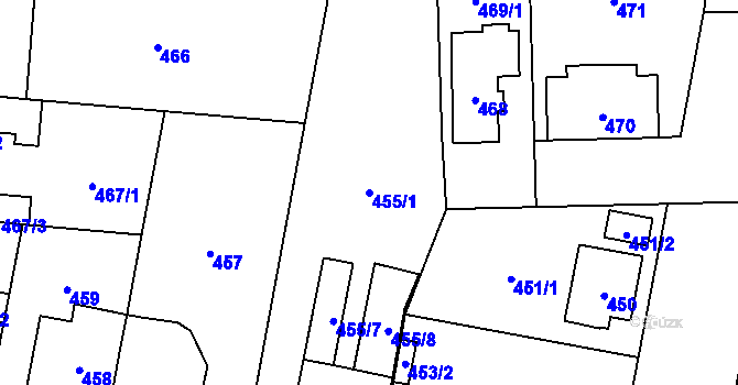 Parcela st. 455/1 v KÚ Čakovice, Katastrální mapa