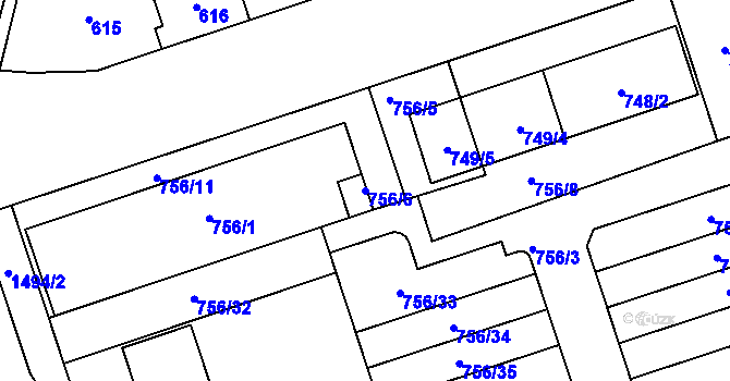 Parcela st. 756/6 v KÚ Čakovice, Katastrální mapa