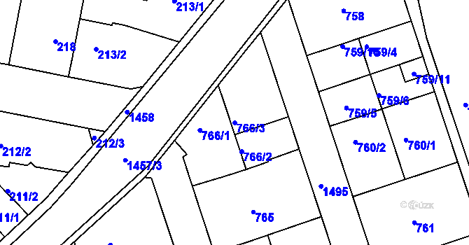 Parcela st. 766/3 v KÚ Čakovice, Katastrální mapa