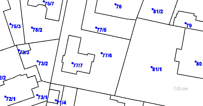Parcela st. 77/6 v KÚ Čakovice, Katastrální mapa