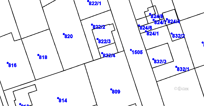 Parcela st. 822/4 v KÚ Čakovice, Katastrální mapa