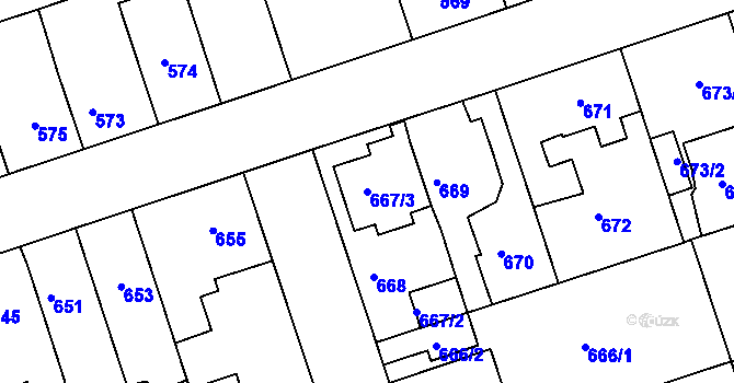 Parcela st. 667/3 v KÚ Čakovice, Katastrální mapa
