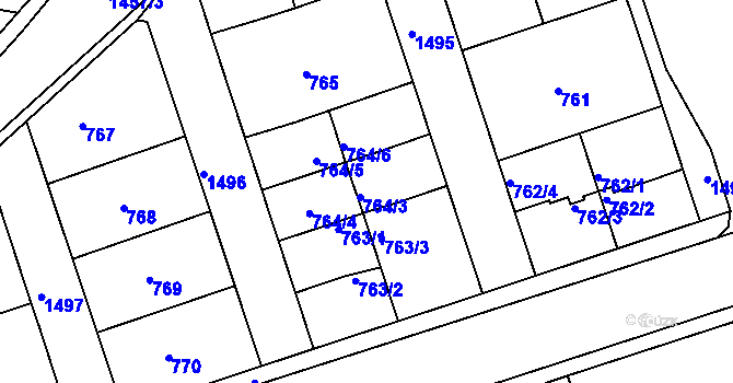 Parcela st. 764/3 v KÚ Čakovice, Katastrální mapa