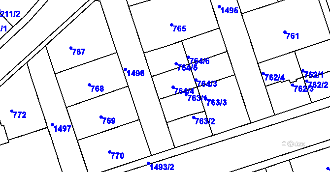 Parcela st. 764/4 v KÚ Čakovice, Katastrální mapa