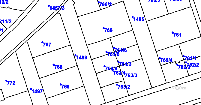 Parcela st. 764/5 v KÚ Čakovice, Katastrální mapa