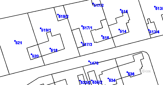 Parcela st. 517/3 v KÚ Čakovice, Katastrální mapa
