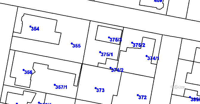 Parcela st. 375/1 v KÚ Čakovice, Katastrální mapa