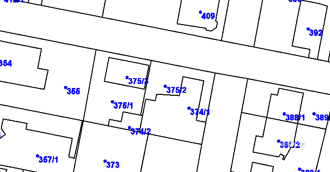 Parcela st. 375/2 v KÚ Čakovice, Katastrální mapa