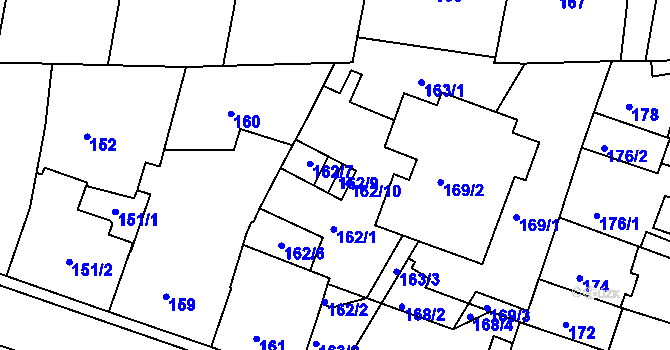 Parcela st. 162/9 v KÚ Čakovice, Katastrální mapa