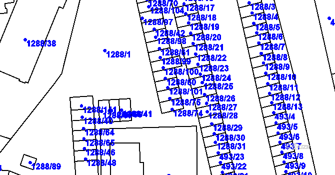 Parcela st. 1288/101 v KÚ Čakovice, Katastrální mapa