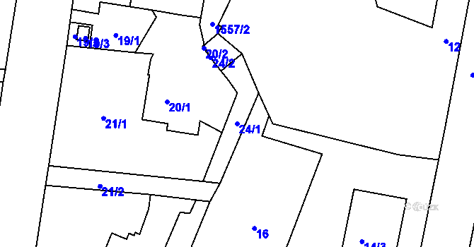 Parcela st. 24/1 v KÚ Čakovice, Katastrální mapa