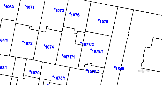 Parcela st. 1077/2 v KÚ Čakovice, Katastrální mapa