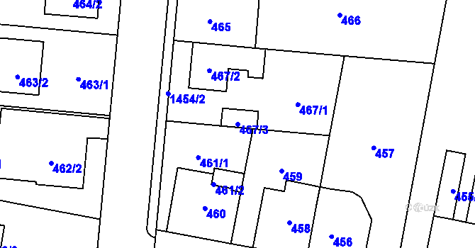 Parcela st. 467/3 v KÚ Čakovice, Katastrální mapa