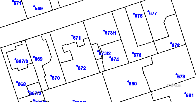 Parcela st. 673/2 v KÚ Čakovice, Katastrální mapa