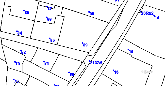 Parcela st. 89 v KÚ Kbely, Katastrální mapa