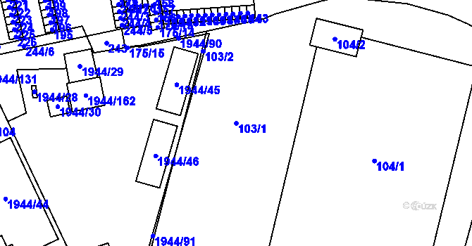 Parcela st. 103/1 v KÚ Kbely, Katastrální mapa