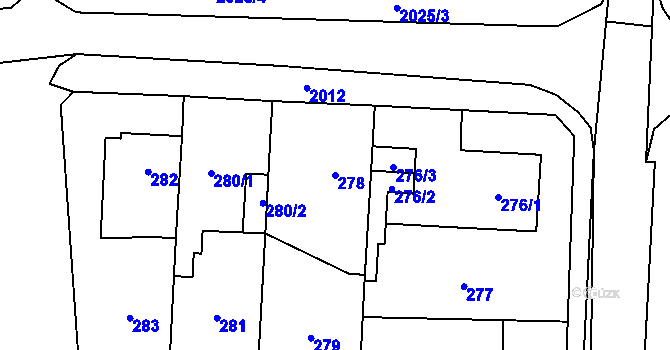 Parcela st. 278 v KÚ Kbely, Katastrální mapa
