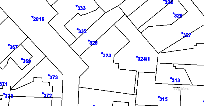 Parcela st. 323 v KÚ Kbely, Katastrální mapa