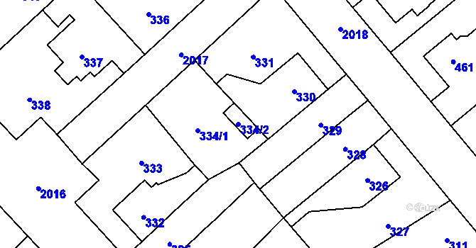 Parcela st. 334/2 v KÚ Kbely, Katastrální mapa