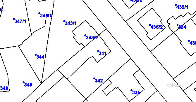 Parcela st. 341 v KÚ Kbely, Katastrální mapa