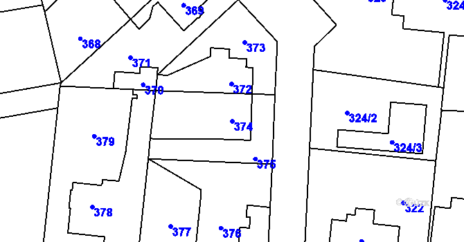 Parcela st. 374 v KÚ Kbely, Katastrální mapa