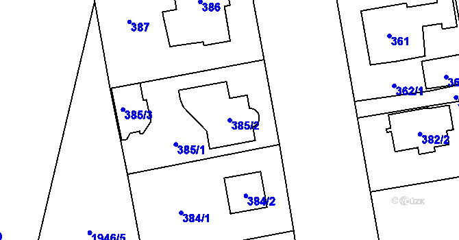 Parcela st. 385/2 v KÚ Kbely, Katastrální mapa