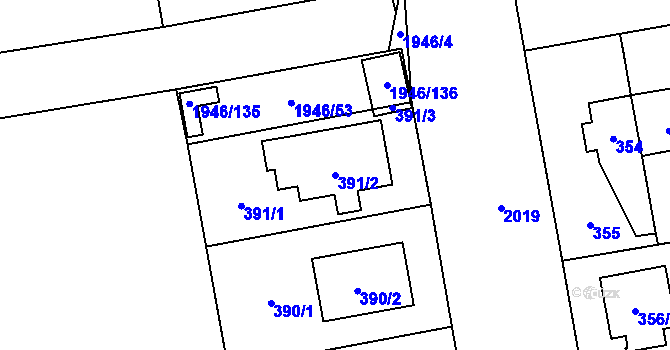 Parcela st. 391/2 v KÚ Kbely, Katastrální mapa