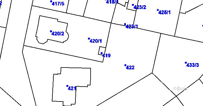 Parcela st. 419 v KÚ Kbely, Katastrální mapa