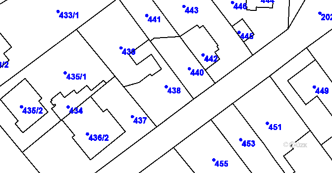 Parcela st. 438 v KÚ Kbely, Katastrální mapa