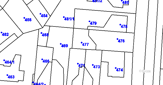 Parcela st. 477 v KÚ Kbely, Katastrální mapa