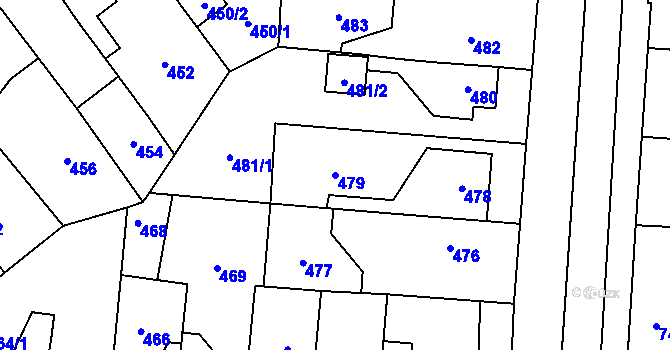 Parcela st. 479 v KÚ Kbely, Katastrální mapa