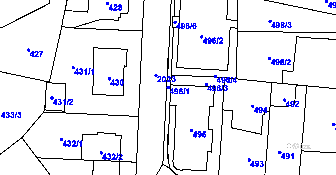 Parcela st. 496/1 v KÚ Kbely, Katastrální mapa