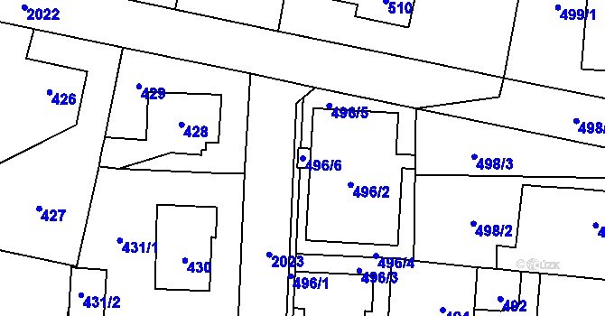 Parcela st. 496/6 v KÚ Kbely, Katastrální mapa