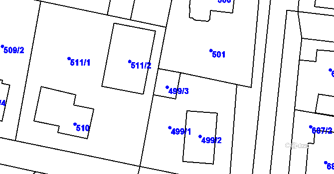 Parcela st. 499/3 v KÚ Kbely, Katastrální mapa