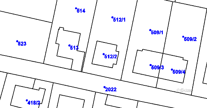 Parcela st. 512/2 v KÚ Kbely, Katastrální mapa