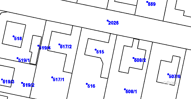 Parcela st. 515 v KÚ Kbely, Katastrální mapa