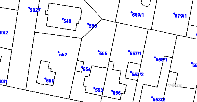 Parcela st. 555 v KÚ Kbely, Katastrální mapa